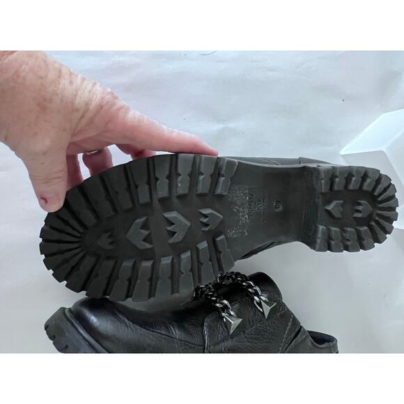 Chain Lug Chunky Loafers Women 7.5 Schutz Black Leather Sole Platform Shoes Edgy - Picture 8 of 10